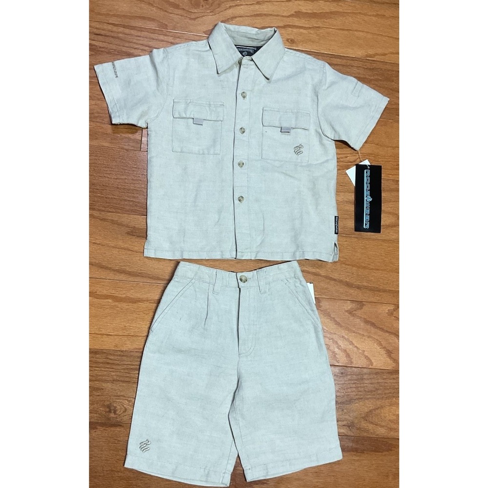 VTG Rocawear Linen Shirt‎ & Shorts Set Boys Beige Size 3T 90s Y2K Streetwear